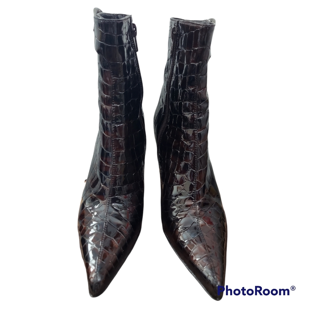 Stuart Weitzman Croc Embossed Pointed Toe Patent … - image 3